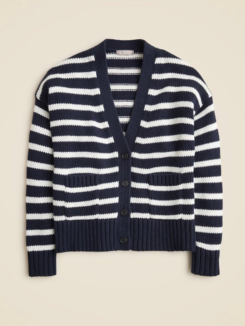 J.Crew Heritage Cotton Relaxed Cardigan XXL Navy White Stripe